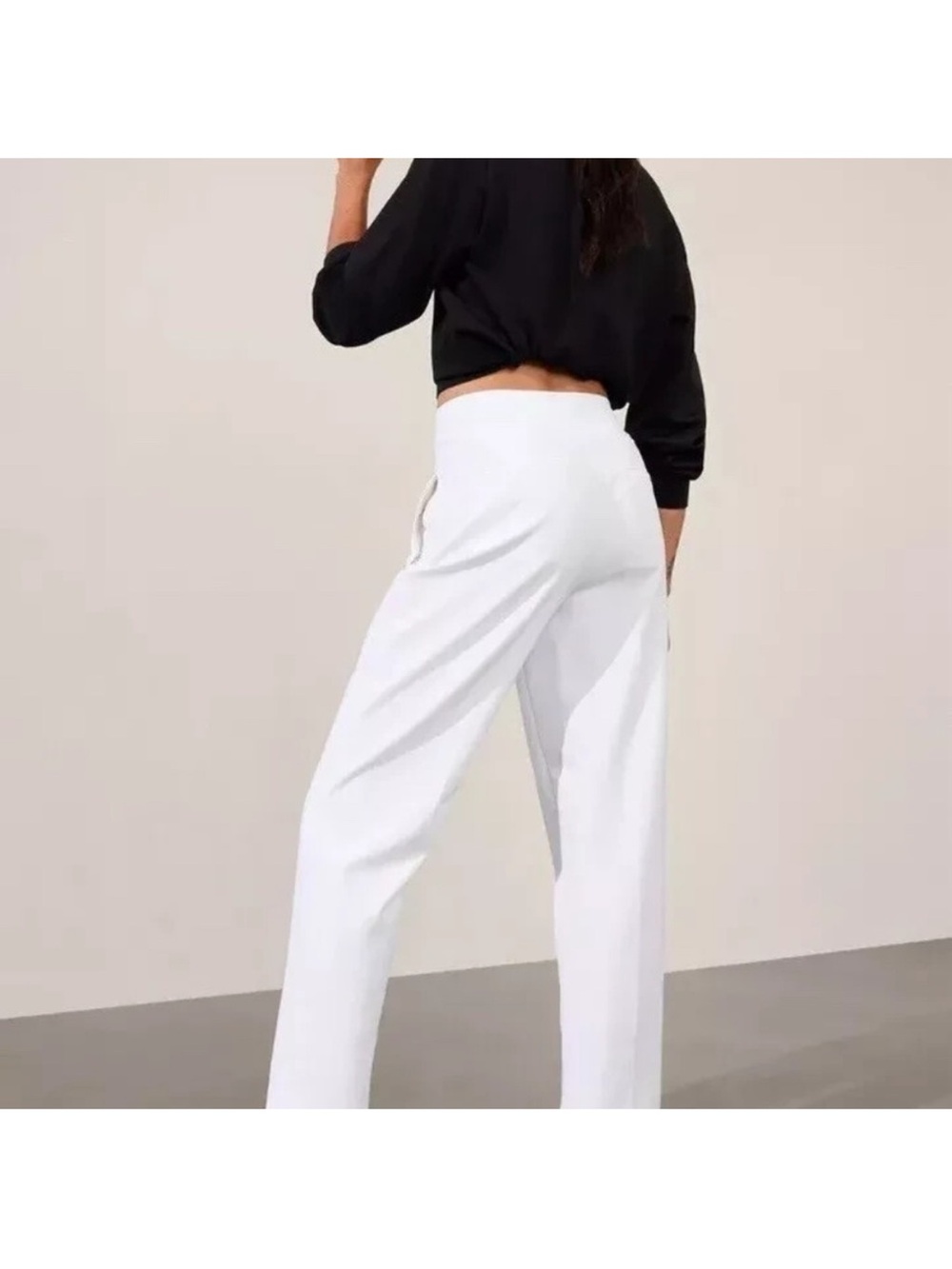 Athleta Endless High Rise Casual Straight Tapered Leg Athleisure White Pant, 14 - Picture 6 of 11